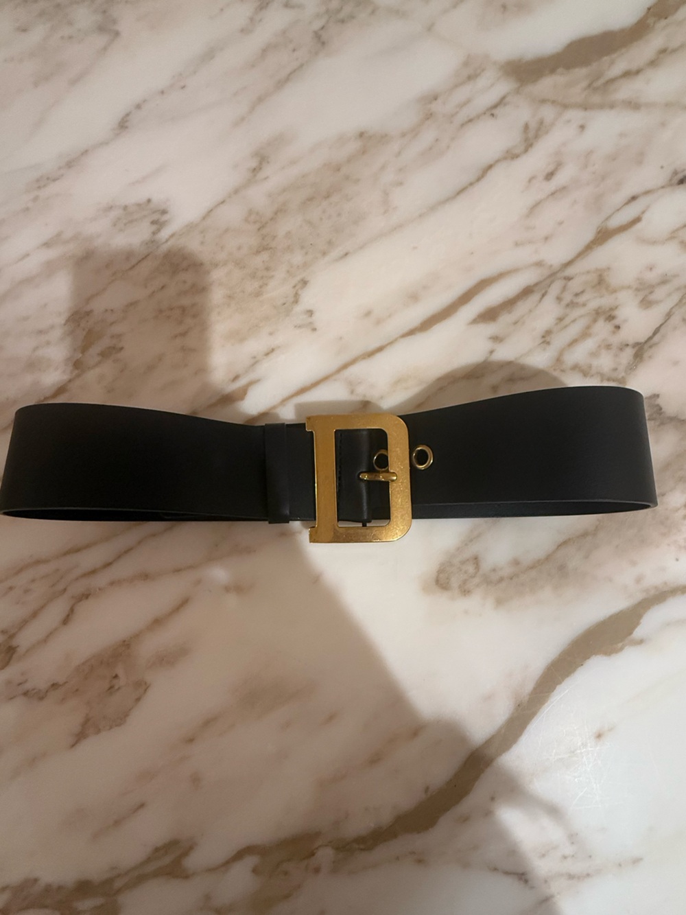 Dior Black Leather Belt with Gold Buckle